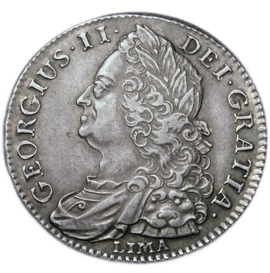 1745 George II Lima Halfcrown standard obverse