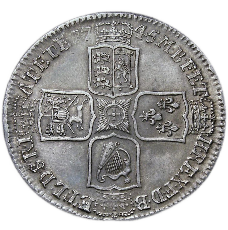 1745 George II Lima Halfcrown standard reverse