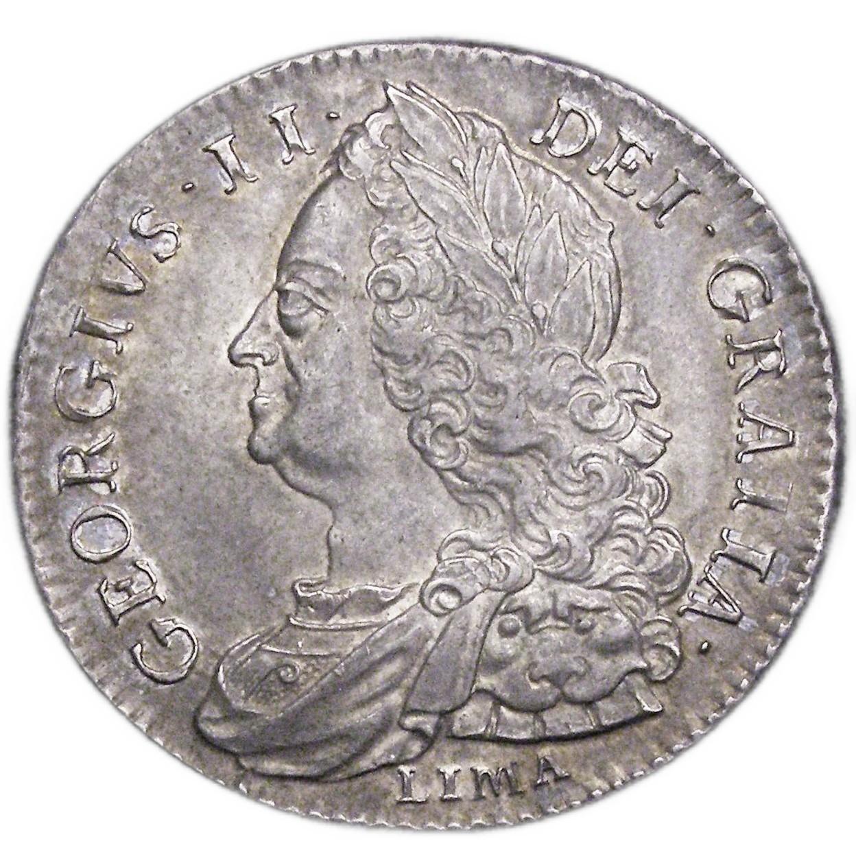 1746 George II Lima Halfcrown standard obverse