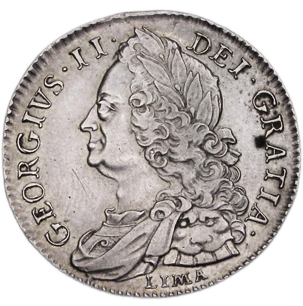 1746 over 5 Lima Halfcrown obverse