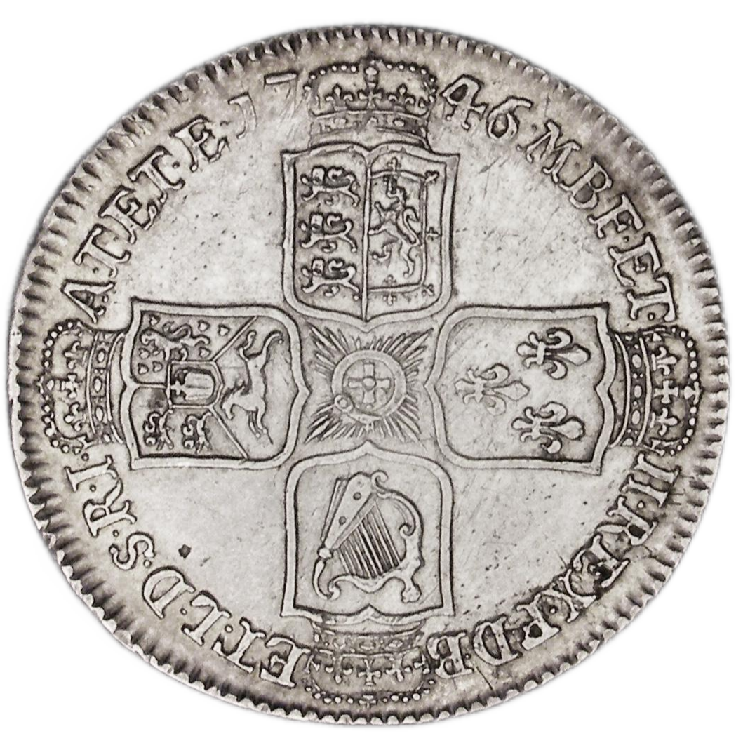 1746 over 5 Lima Halfcrown reverse