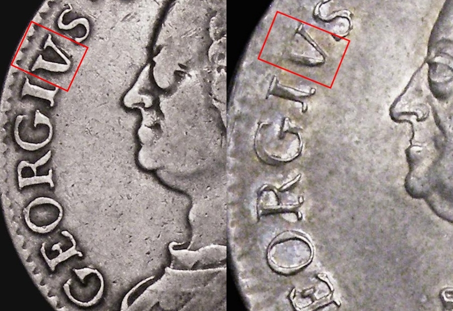 1746 Lima Halfcrown close-up showing V over U in GEORGIVS