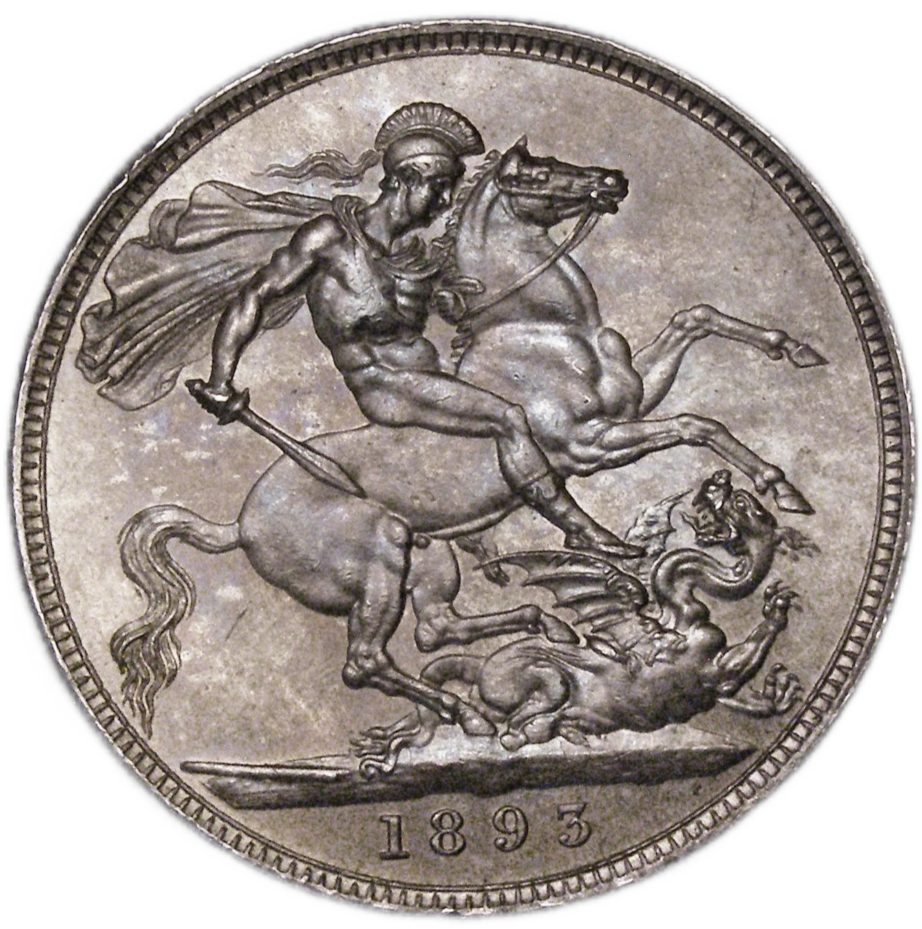 1893 Victoria Crown reverse showing St George and the Dragon